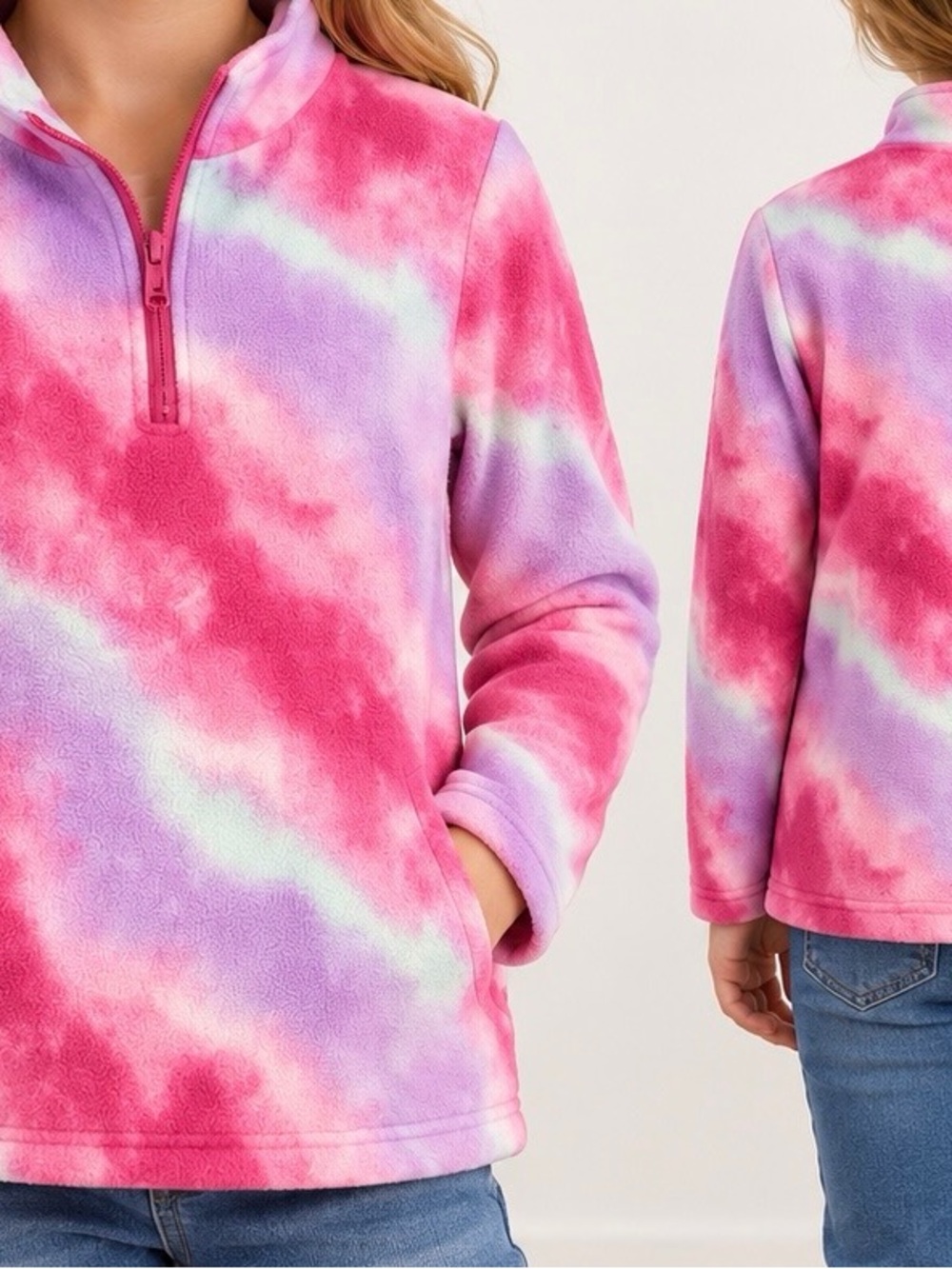 🤠❤️‍🔥 btween Pink & Lavender Tie-Dye Quarter-Zip Fleece Pullover SIZE 10